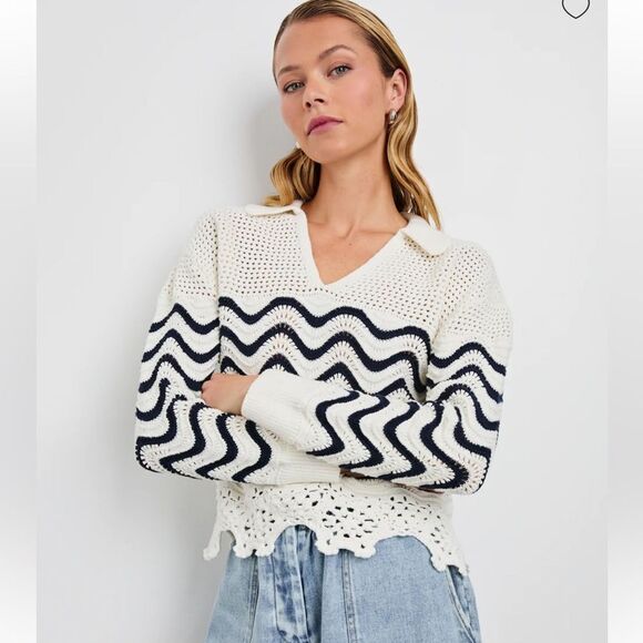 NWT Rails Louise Sweater Wave Blue/White Stripe Cotton XS - Picture 7 of 11